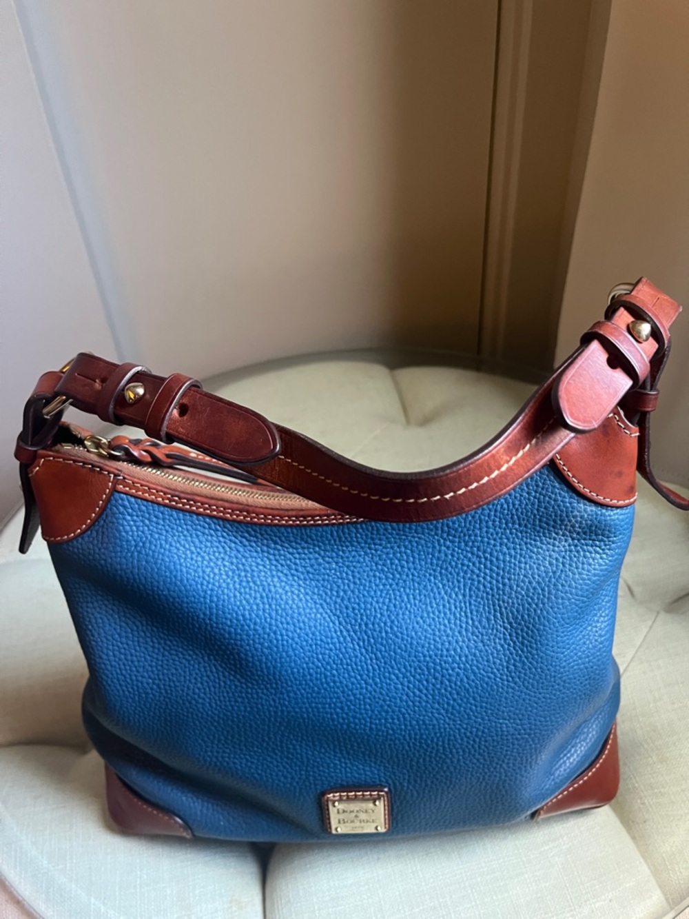 Dooney & Bourke Blue Leather Hobo with Brown Trim - Picture 12 of 17